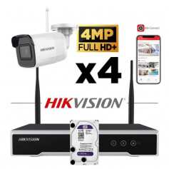 Kit vidéosurveillance Hikvision sans fil WIFI 4 caméras tube 4MP H265+ NK44W0H-1T