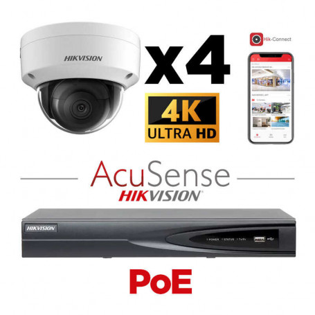 Kit vidéosurveillance 4 caméras 4K H265+ EasyIP 2.0 Plus AcuSense vision de nuit 30 mètres