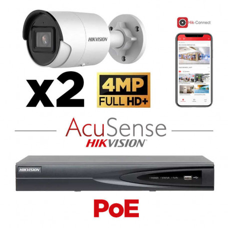Kit vidéosurveillance 2 caméras 4MP H265+ EasyIP 2.0 Plus AcuSense vision de nuit 40 mètres