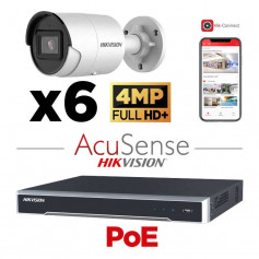 Kit vidéosurveillance 6 caméras Hikvision 4MP H265+ intelligence artificielle AcuSense vision de nuit 40 mètres