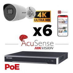 Kit vidéosurveillance 6 caméras 4K H265+ avec intelligence artificielle Hikvision micro et hautparleur vision de nuit 40m EXIR
