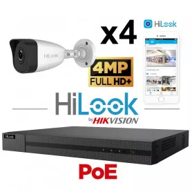 Kit vidéosurveillance 4 caméras HiLook 4MP H265+ vision de nuit 30 mètres EXIR 2.0